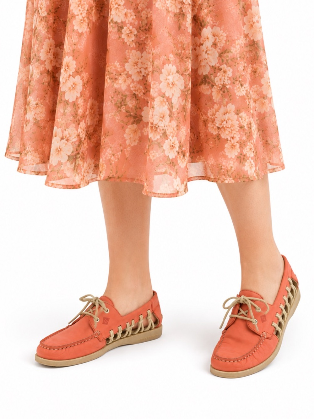 Size 8 Sperry Top-Sider Womens Authentic Original Haven Coral Leather Boat Shoes